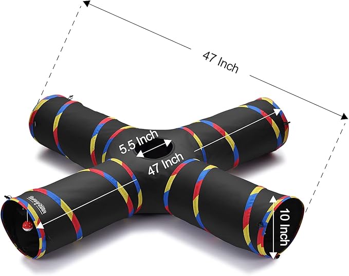 Dia 10" Interactive Cat Tunnels with 4 Way Design, Cat Tunnel for Indoor Cats Play & Exploration, Collapsible Crinkle Kitten Tubes for Ferrets, Rabbits, and Small Dogs Fun