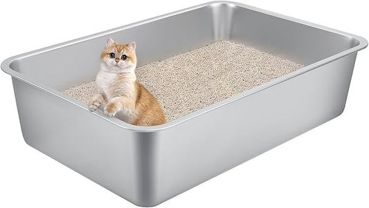Extra Large Stainless Steel Cat Litter Box for Large Cats - 23.6"x15.6"x6" High-Sided Metal Tray, Anti-Splash & Odor Resistant, Durable Rustproof Design, Easy to Clean