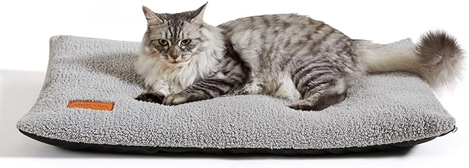 Self Warming Cat Bed Self Heating Pad 29 x 19 inch Thermal Pet mat for Indoor Outdoor Pets Double Filled Cat Mat with Washable Removable Cover Non-Slip Bottom (Light Gray)