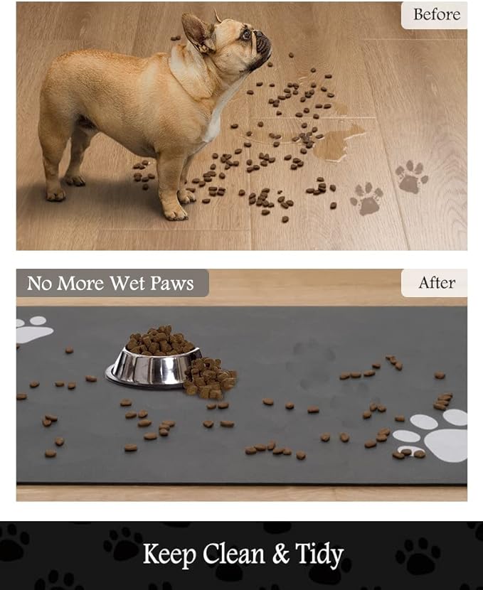 Pet Feeding Mat-Absorbent Dog Mat for Food and Water Bowl-No Stains Quick Dry Water Dispenser Mat-Dog Accessories Pet Supplies-Bowl for Messy Drinkers(Darkgrey,23"x34"