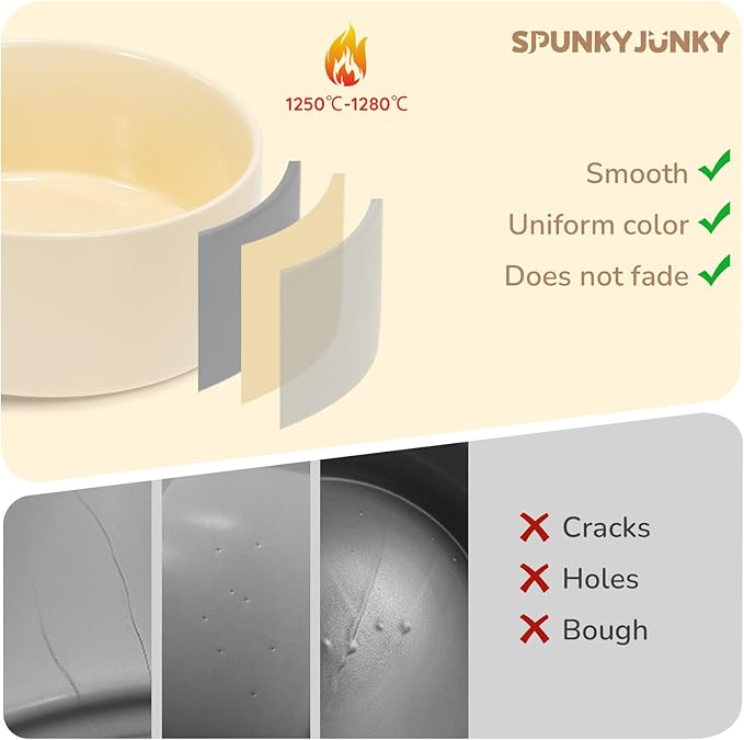SPUNKYJUNKY 28.7OZ Ceramic Dog and Cat Bowl, Modern Cute Weighted Food Water Bowl for Replacement Beige (1 Pack)