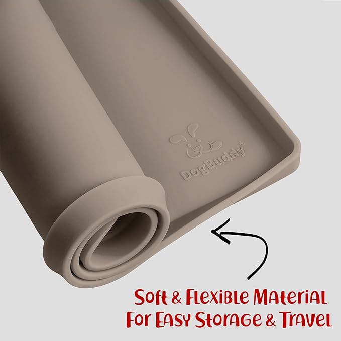 DogBuddy Dog Food Mat – Waterproof Dog Bowl Mat for Food and Water, Silicone Pet Feeding Mats for Floors, Non-Slip Placemat with High Edges for Dogs Bowls, Puppy Essentials (XS: 11" x 11", Taupe)