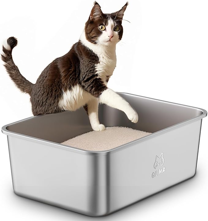 Stainless Steel Litter Box, Large Metal Cat Litter Box with High Sided for Big and Small Cats, Kitty Litter Boxes, Non-Stick, Easy to Clean, Odor-Free, Cat Toilet,Litterbox