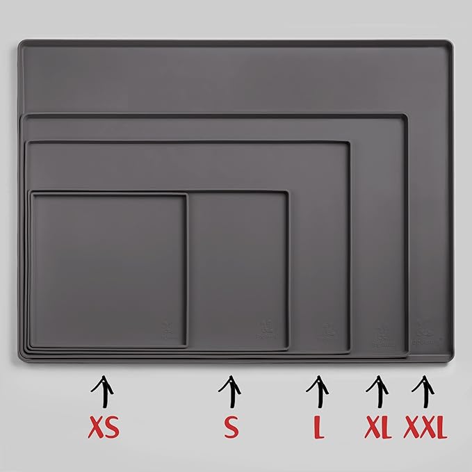 DogBuddy Dog Food Mat – Waterproof Dog Bowl Mat for Food and Water, Silicone Pet Feeding Mats for Floors, Non-Slip Placemat with High Edges for Dogs Bowls, Puppy Essentials (L: 24" x 16", Shadow)