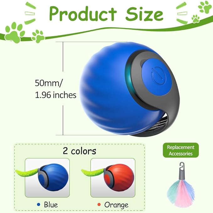 Interactive Cat Toys for Indoor Cats, Smart Interactive Cat Toy Ball with Tail Automatic Kitten Toys for Bored Indoor Adult Cats Two Speed Adjustment (Orange)