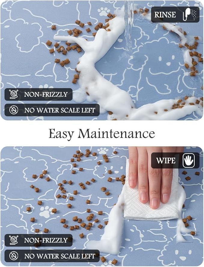 Pet Feeding Mat-Absorbent Dog Mat for Food and Water Bowl-No Stains Quick Dry Water Dispenser Mat-Dog Accessories Pet Supplies-Bowl for Messy Drinkers(BLUEDOGS,12"x19"