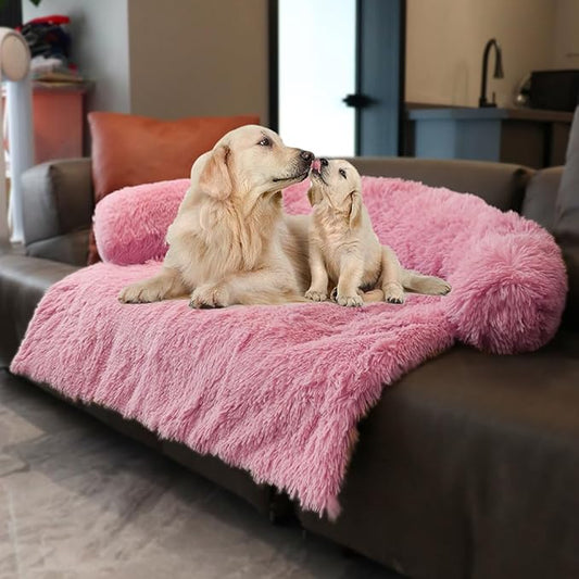 Tinaco Luxurious Calming Dogs/Cats Bed Mats, Dog Pad Washable Removable Couch Cover, Plush Long Fur Mat for Pets, Waterproof Lining, Perfect for Small, Medium and Large Dogs and Cats (Pink, 41"x37")