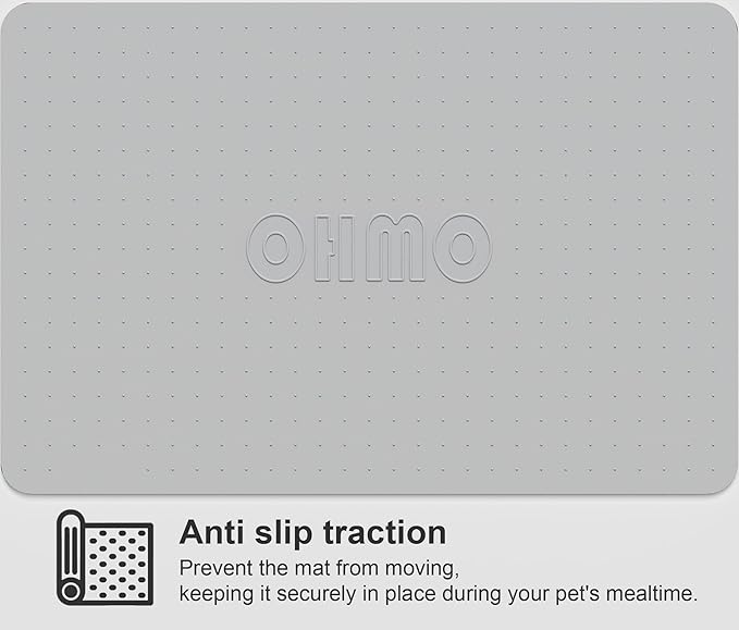 OHMO Dog Food Mat, Silicone Waterproof Cat Food Mat, Non-Skid Spill Proof Pet Feeding Mat for Food and Water, Easy to Clean Dog Placemat(Ash, 23.6" x 15.8")