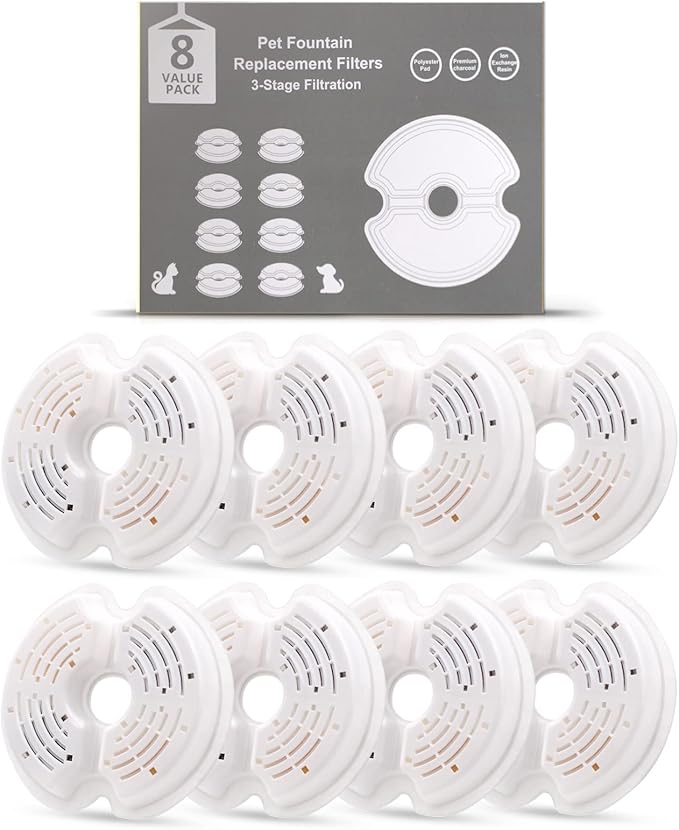 8 Pack Cat Fountain Filters, Petilog Cat Water Fountain Filters, Pet Fountain Filter Replacment