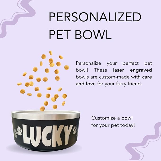 Custom Dog Bowl with Paws and Name - Engraved, Nonslip, Personalized, Custom Cat Bowl, 304 Stainless Steel, Feeding, Pet Supplies (Navy, Large -64oz)