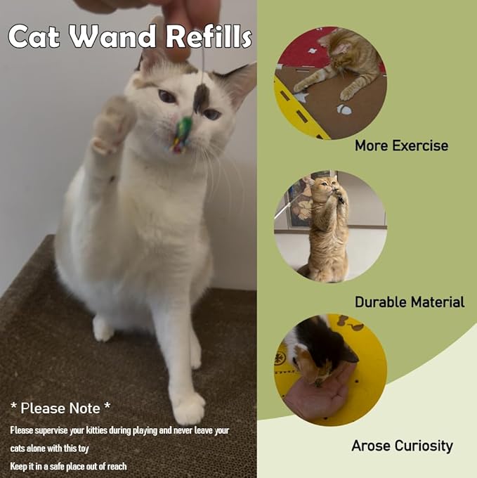 Cat Feather Toys - 2 Pcs Handmade Simulation Flies – Durable Cat Toy Wand Refills - Interactive Kitten Teaser Wand Attachments - Cat Toys Replacement for Cat Kitten Wand