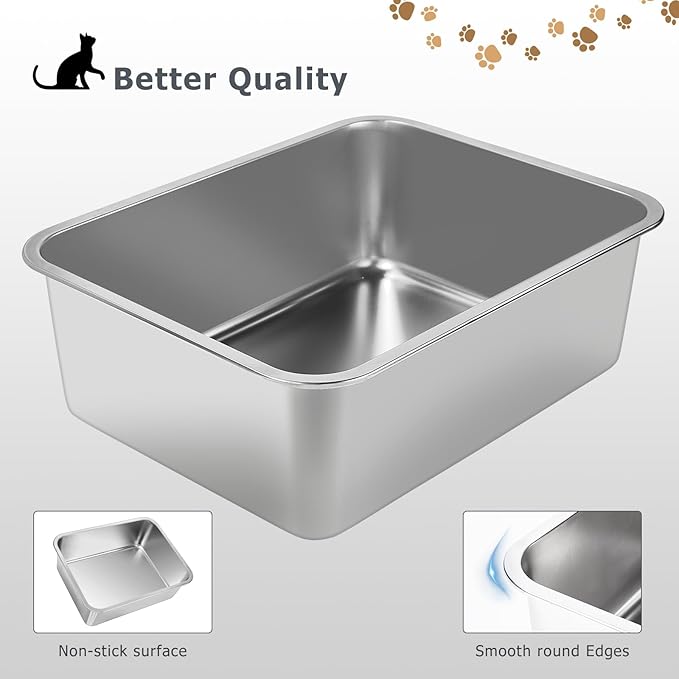 Stainless Steel Cat Litter Box - Metal High Sided Cat Pan, Large Stainless Steel Box, Indoor Litter Tray, Non Stick, No Smell, Easy-Clean Design for Hygienic Pet Care – Large Size for All Cats