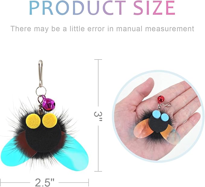 SONGWAY Cat Toy Wand Refills - 6 PCS Insect Shaped Furry Cat Toys Replacement, Interactive Cat Toys for Indoor Cat Kitten