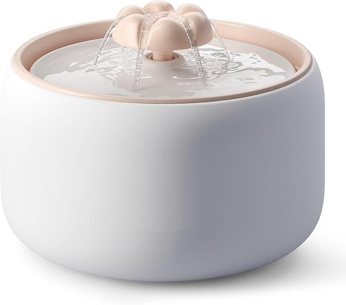 WOPET Ceramic Cat Water Fountain W03 Lite,3L/101oz Ceramic Pet Fountain,Automatic Water Fountain for Cats & Dogs, Fashion Cat Fountain with Ultra-Quiet Pump and Filter & Sponge White Orange