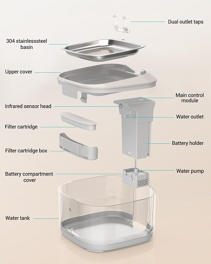 FT999 Cat Water Fountain Filter, 16 Packs Replacement Filters for Wireless Cat Water Fountain Stainless Steel (8 Filters+8 Sponges)