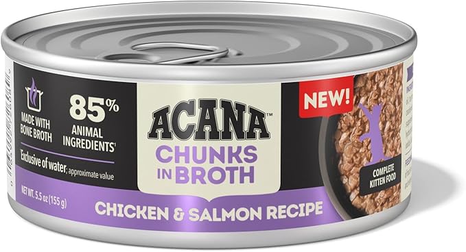 ACANA Chunks in Broth Wet Cat Food Chicken & Salmon Recipe for Kittens 5.5oz Cans (6 Count)