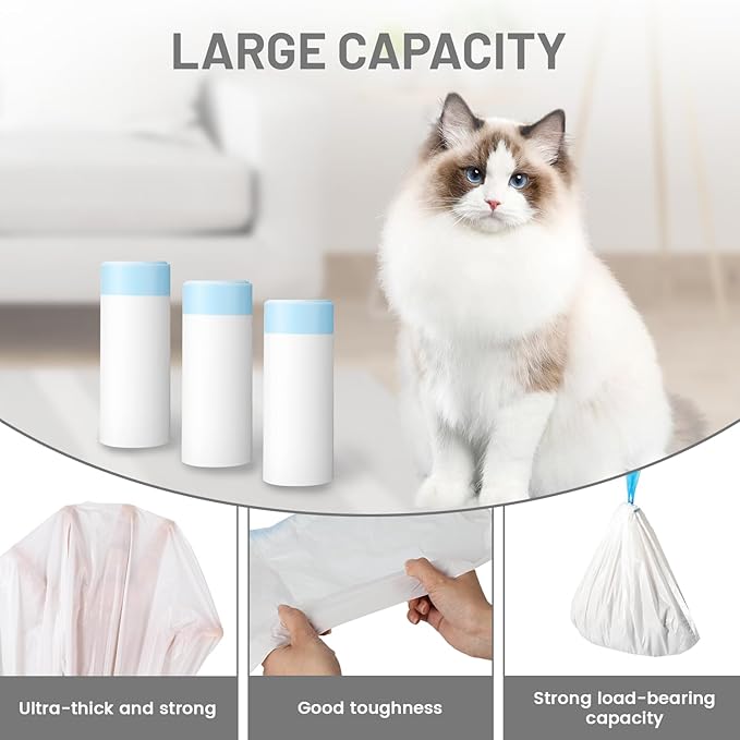 60pcs Cat Litter Bags for MeoWant MW-SC01/MW-SC02/MW-LR01 Self-Cleaning Cat Litter Box Liner, Automatic Self Cleaning Cats Waste Bags for Self-Cleaning Cats Liners with Drawstring Pet Waste Boxes Bag