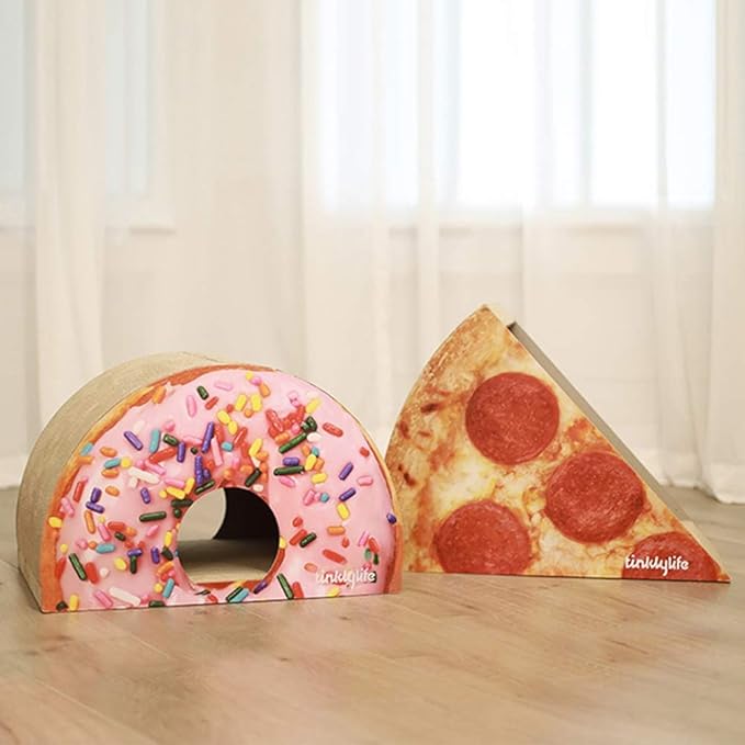 FluffyDream Cat Condo Scratcher Post Cardboard, Looking Well with Delicious Pizza Shape Cat Scratching House Bed Furniture Protector