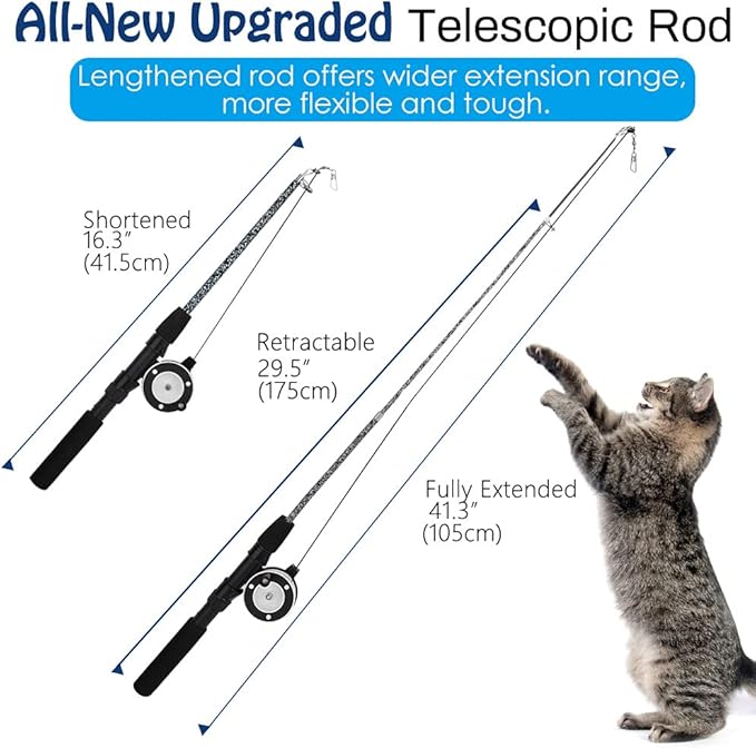 Pawaboo Cat Feather Toys, 4 Pack Interactive Teaser Wand, Retractable Fishing Pole Catcher Exerciser With Refill Fish, Dragonfly Worm With Bells, Fun Kitten Kitty Playing Toy