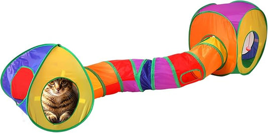 Coolcandy Cat Tunnel & Interactive Cat Toy Indoor, Cube Tent Shape Tunnel Toys for Indoor Cats, Collapsible Interactive Peekaboo Cave with Play Ball, for Multi-Way Play & Small Animals
