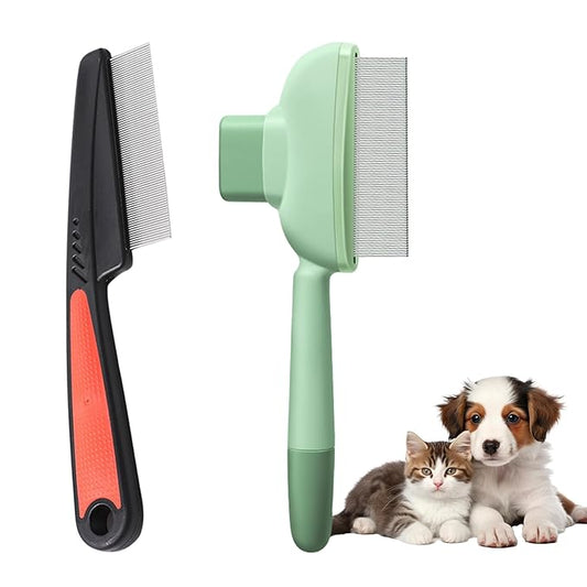 2PCS Flea Comb for Dogs & Cats,flea Comb for Cats with Release Button Self-Cleaning,lice comb for Shedding Pet Hair
