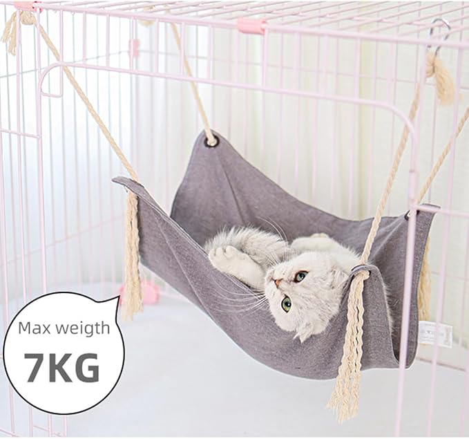 Breathable Linen Cat Hammock with Cotton Ropes in Clean Solid Colors, Minimalist Design for Cages Machine Washable (Green, 1pc)