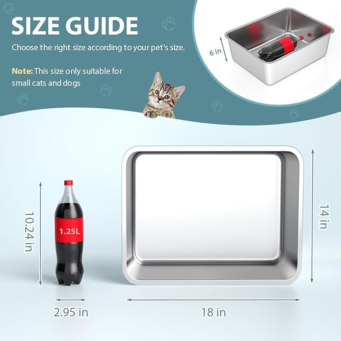 Stainless Steel Litter Box - Cat Litter Box Easy to Clean, Never Absorbs Odor, Stains, or Rusts - Silver (17.7" L x 13.5" W x 6" H)