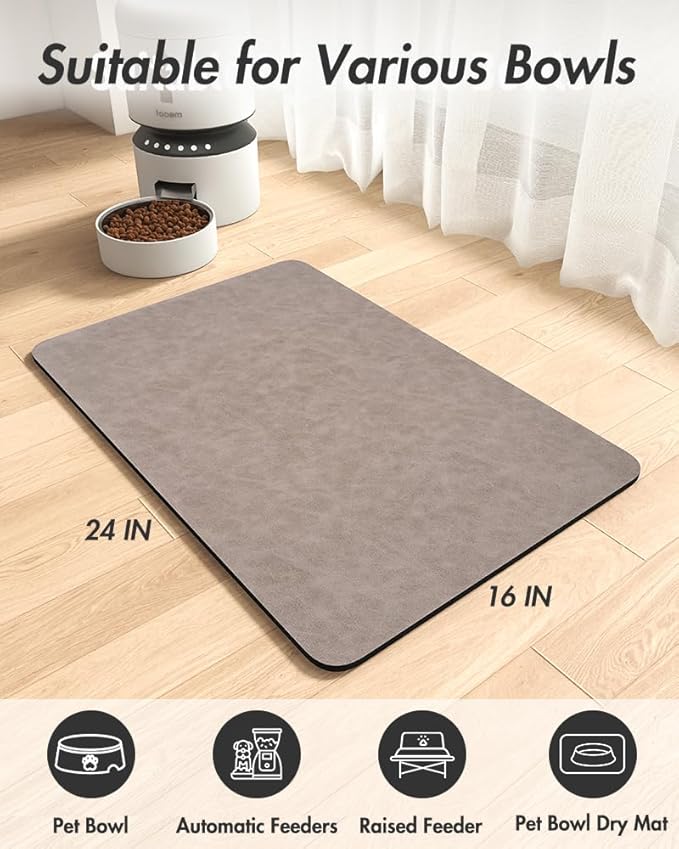 MontVoo-Absorbent Pet Feeding Mat-No Stains Pet Mat for Food and Water Bowl-Quick Dry Cat & Dog Food Mat Water Dispenser Mat-Pet Supplies Mat-Dog Water Bowl Mat for Messy Drinker Brown