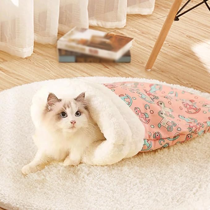 Pet Nest for Cats and Dogs, Soft Cat Dog Sleeping Bag, Warm Feline Bed, Portable Pets Nests, Soft Plush Winter Cat Cave Bed,Cat Dog Sleeping Bag for Indoor (Horse, 14 * 18inch)