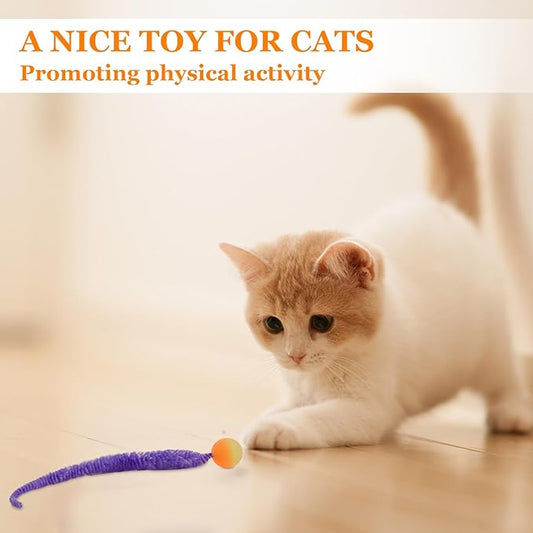 Mixed Bouncy Balls for Cats 5 Pack,Fuzzy Worm Cat Worm Toys with Ball,Magic Worm Bouncy Ball with Tail Cat Toy