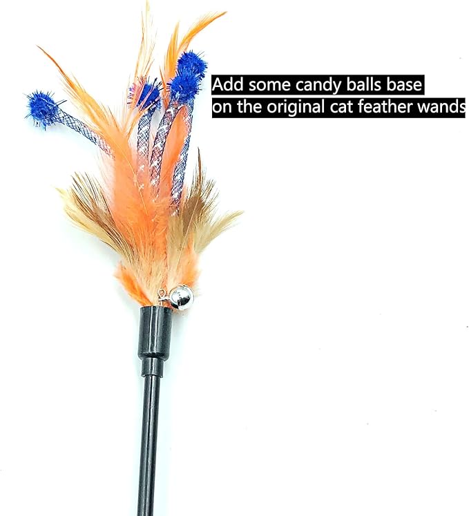 Cat Wand, 4 PCS Interactive Feather Stick Flexible Kitten Wand Safe Cat Teaser Wand for Indoor, All Breed Sizes