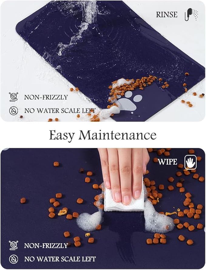 Pet Feeding Mat-Absorbent Dog Mat for Food and Water Bowl-No Stains Quick Dry Water Dispenser Mat-Dog Accessories Pet Supplies-Bowl for Messy Drinkers(Navy,12"x19"
