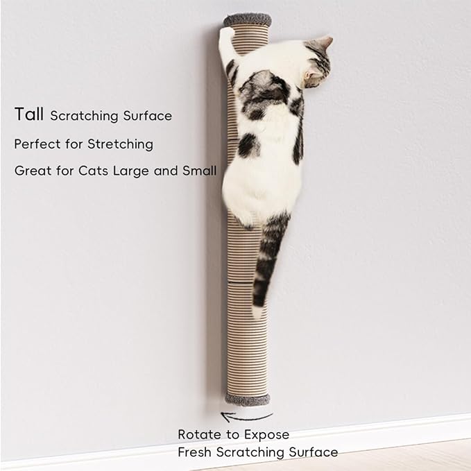 40" Wall Mounted Cat Scratcher, Sisal Scratching Post,Furniture for Indoor Cats, Tall and Sturdy Cat Climbing Pole for Large Cats