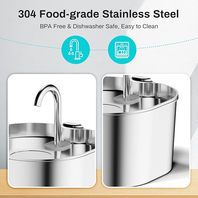 2.2L Stainless Steel Cat Water Fountain Automatic Pet Water Dispenser Accessories Auto Cat Drinking Fountain Dog Drinker Bowl