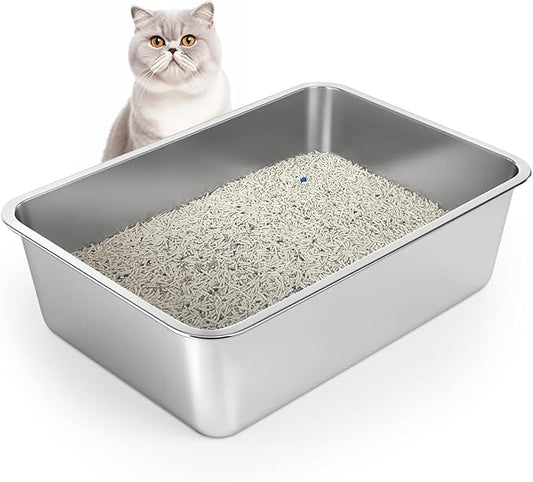Stainless Steel Cat Litter Box, 6in Cat Litter Pan for Cats and Rabbits, Metal Litter Box High Sides Nonstick Odor Control Anti-Corrosion