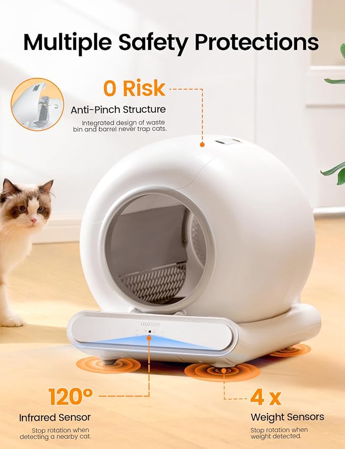 Self Cleaning Cat Litter Box, Ultra-Safe Protection Automatic Cat Litter Box, APP Control/Lower Entry/Large Capacity with 3 Rolls Liners & Mat LELOPETS