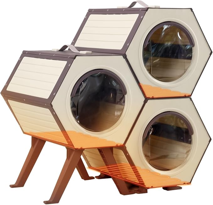 GUTINNEEN Outdoor Cat House, Heated and Insulated Cat Shelter for Winter, Weatherproof Cat Condo with Adjustable Temperature and Time, Feral Cat Patio with Escape Door (3 Sets)