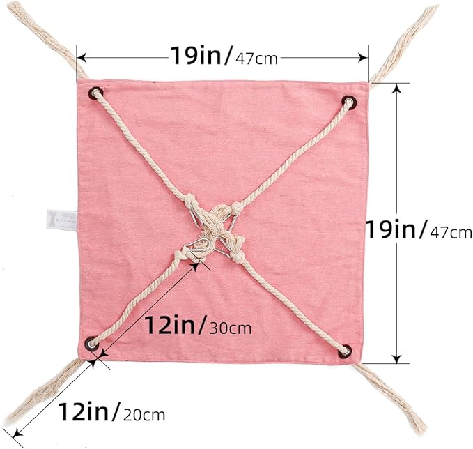 Breathable Linen Cat Hammock with Cotton Ropes in Clean Solid Colors, Minimalist Design for Cages Machine Washable (Green, 1pc)