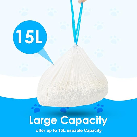 Cat Litter Bags 120 Count,19.68"x17.71" Drawstring Close Litter Box Liners for Automatic Litter Box,Thick Cat Poop Bags,Easy to Clean,Heavy Duty Robot Bag for Self-Cleaning Box