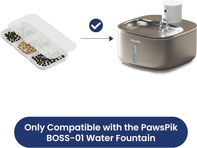 PawsPik® Replacement Filters for PawsPik BOSS-01 Wireless Stainless Steel Battery Operated Water Fountain, 8 Pack Filter & Sponges Set for 4 months of Replacement, 5 Layer Filtration