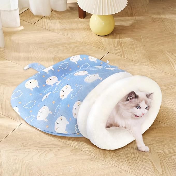 Cozy Pet Nest for Cats and Dogs, 2025 New Cat Bed Soft Cat Dog Sleeping Bag, Portable Warm Feline Bed Pet Nest Small Dog Cat Bed for All Seasons Indoors (Blue, 14x18in)