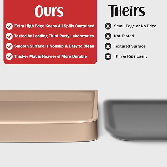 DogBuddy Dog Food Mat – Waterproof Dog Bowl Mat for Food and Water, Silicone Pet Feeding Mats for Floors, Non-Slip Placemat with High Edges for Dogs Bowls, Puppy Essentials (XS: 11" x 11", Taupe)