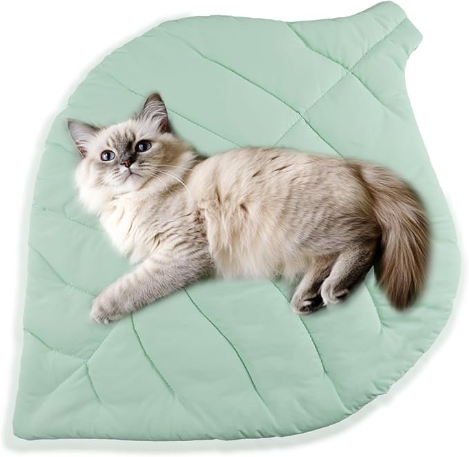 Cat Cooling Mat Pet Leaf Shaped Pad 26.5"x19.5" Breathable Durable Easy to Clean Pet Cool Mats for Cat and Small Dog use in Floor,Bed,Sofa,Chair,Kennel (Light Green)