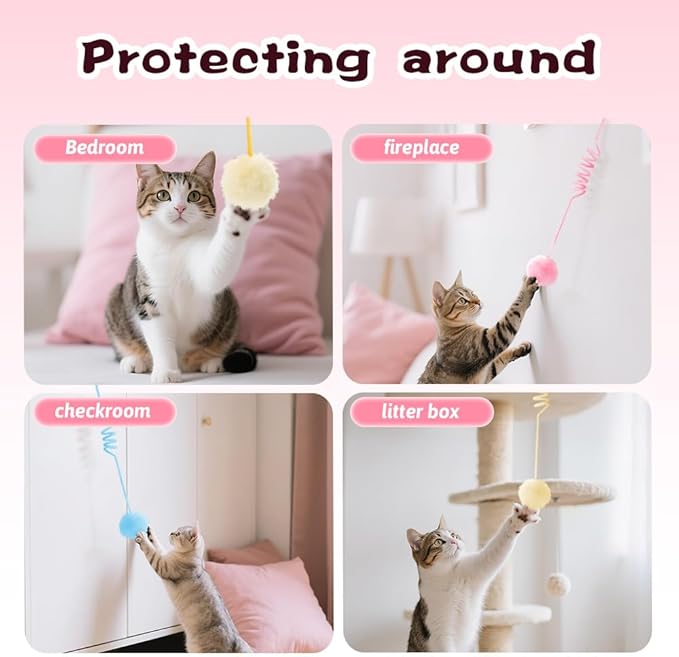 Hanging Fluffy Cat Catnip Ball Toys,2025 New Interactive Cat Toy for Indoor,Kitten Play Chase Exercise Toys,Long Tail Stretchable Soft Plush Teaser Ball with Bell (Yellow)