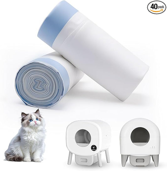 40-Pack Heavy Duty Cat Litter Box Liners for Fsitego & Fumoi Self-Cleaning Litter Boxes, Extra Thick Automatic Litter Box Bags, with Drawstring and Leakproof Cat Litter Bags