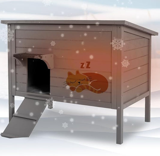 WAYTRIM Outdoor Cat House, Large Feral Outdoor Cat Shelter Insulated Weatherproof with Mat and Hidden Stair All-Round Wood for Multiple Cats 34.5" L*21.5" W*27.2" H