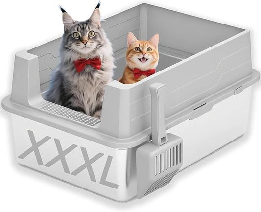Extra Large Stainless Steel Litter Box with Lid, XXL XXXL Litter Box, Odor Control Enclosed Metal Litterbox for Big Cat, Kitty, Kittens, 28 x 20 x 12.5 inch, High Side, Easy Clean