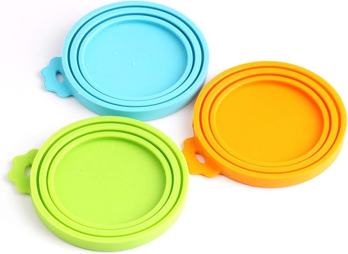 Comtim Pet Food Can Cover Silicone Can Lids for Dog and Cat Food(Universal Size,One fit 3 Standard Size Food Cans),Multi-Colored