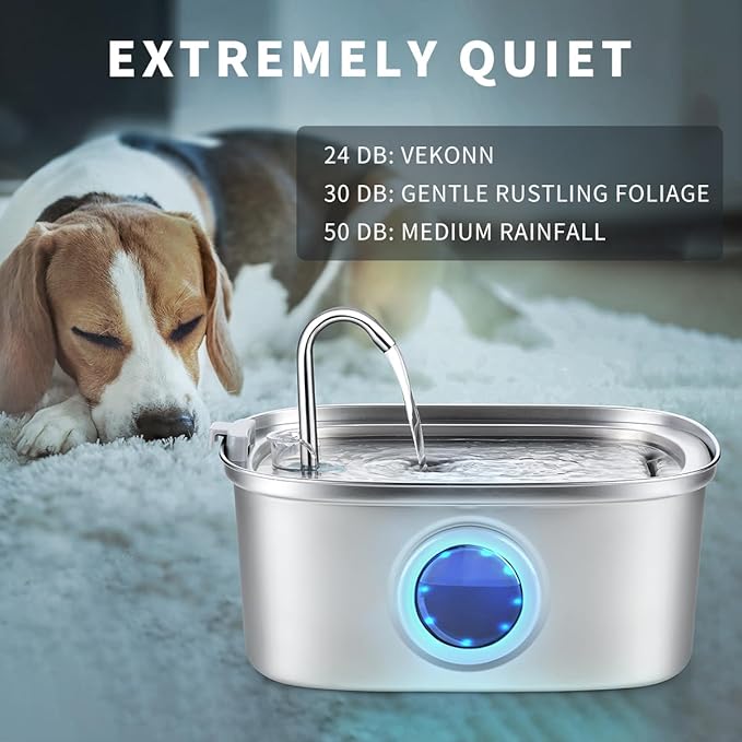 Cat Water Fountain Stainless Steel, 0.8gal/108oz Pet Water Fountain with Water Level Indicator and 3 Filters, Cat Fountain with Quiet Pump Ideal for Cats, Dogs and Multi-pet households