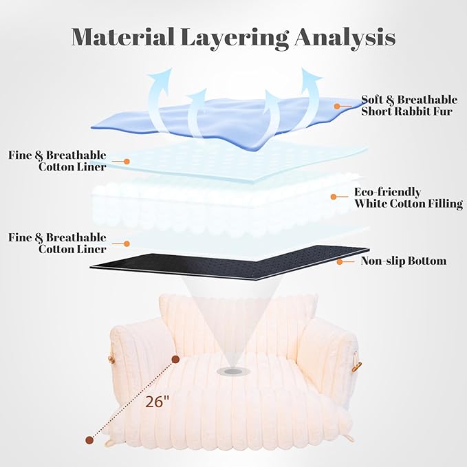 Cat Couch Bed for Indoor Cats Fluffy Cat Sofa Recliner with Removable Washable Cover Cute Pet Lounge Suitable for Puppy Kitten (Off-White)
